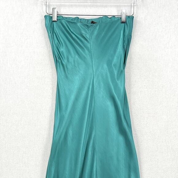 ENZA COSTA Strapless Satin Bias Dress Womens Medium Teal Aqua Blue Maxi Pull On - Picture 7 of 13
